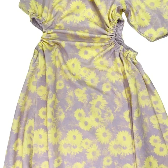 ASOS One Shoulder Puff Sleeve Cut Out Floral Midi Dress - Picture 12 of 16